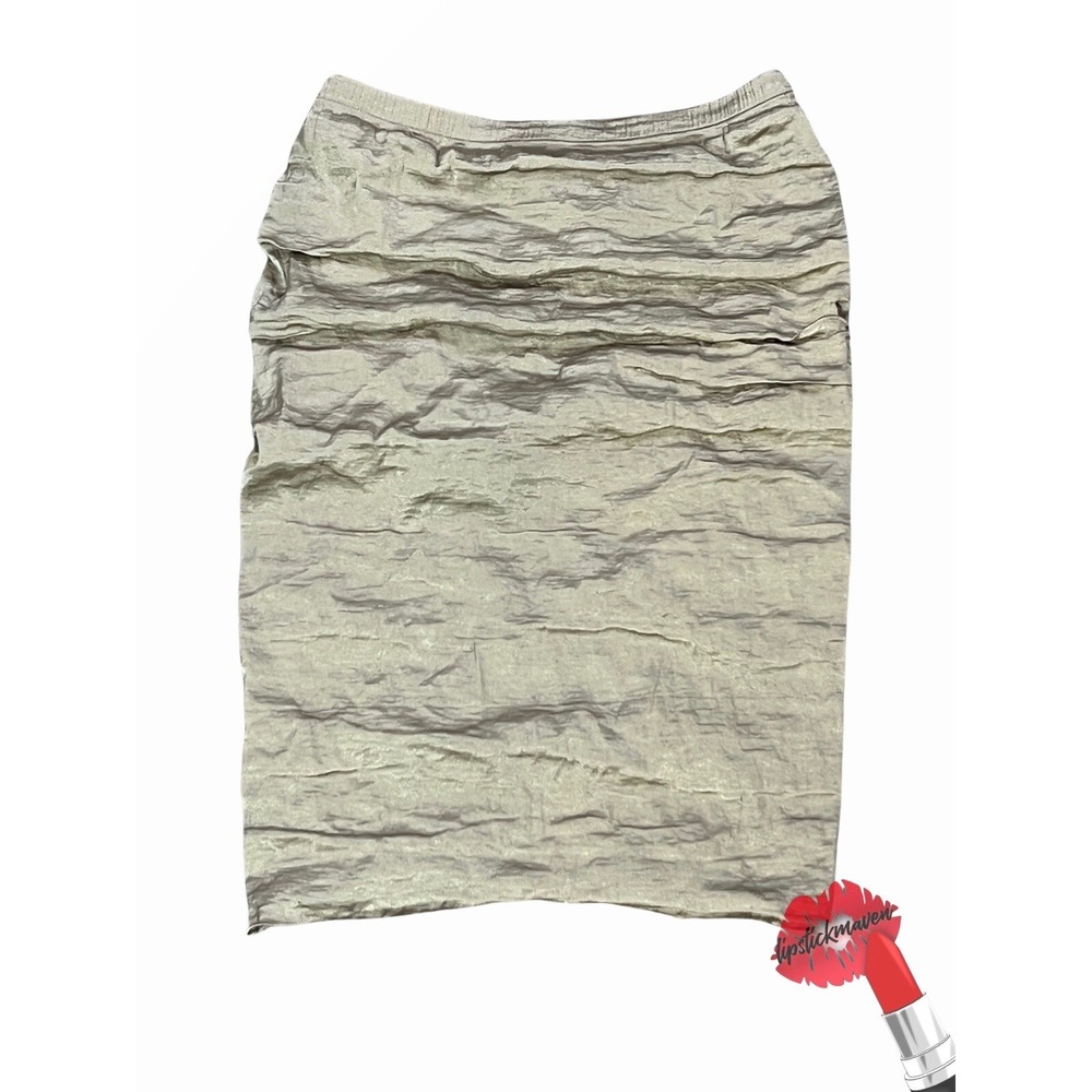 Donna Karan Skirt Womens Size 6 Beige Gold Stretchy Pleated Side Slit Silk‎ Y2K